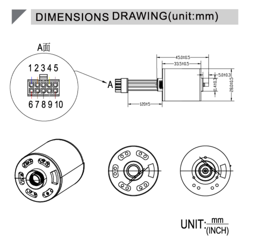 CPAP Ventilator Motor BLDC-52 Dimensional Drawing